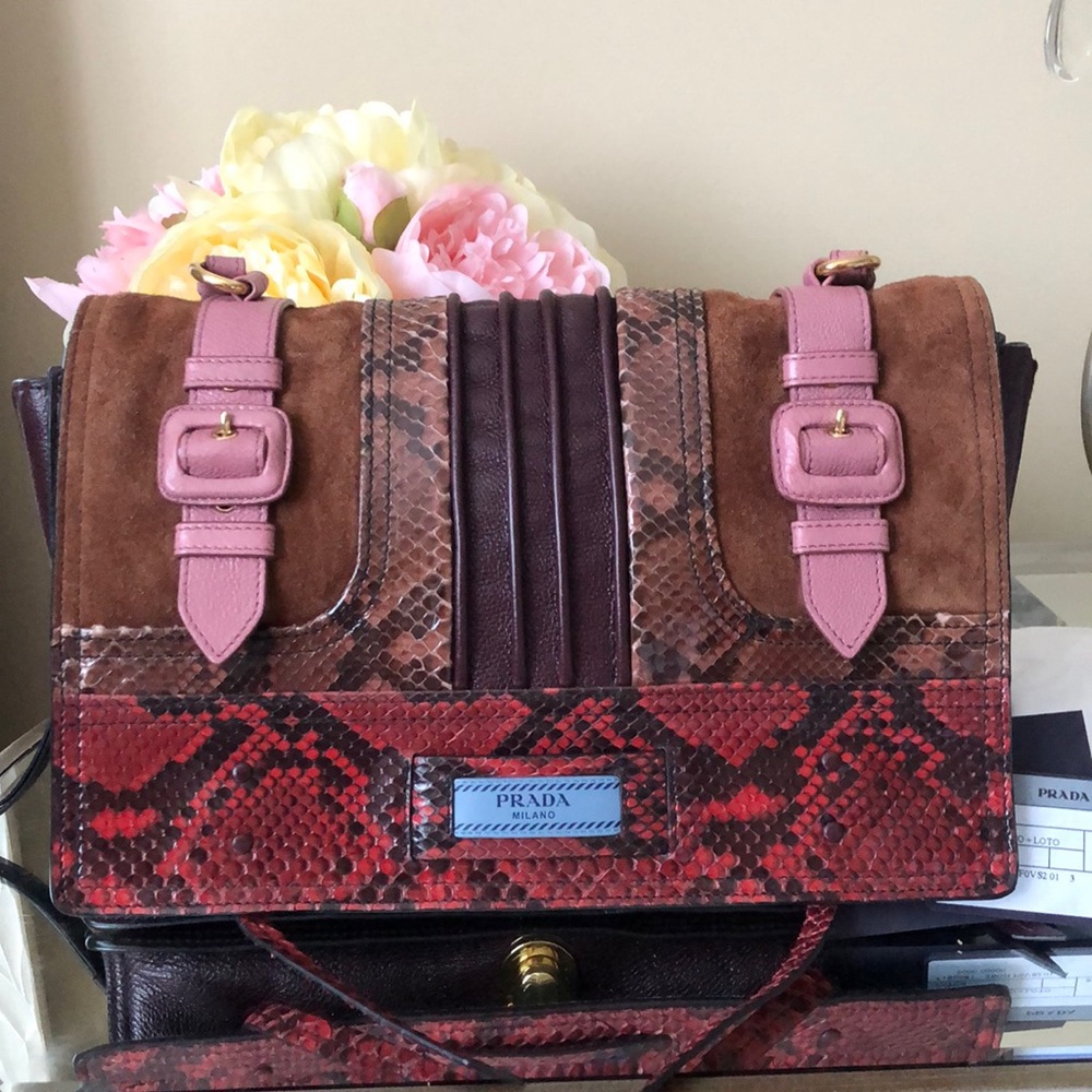 Rare Prada Etiquette Patchwork Python Shoulder Bag - image 1